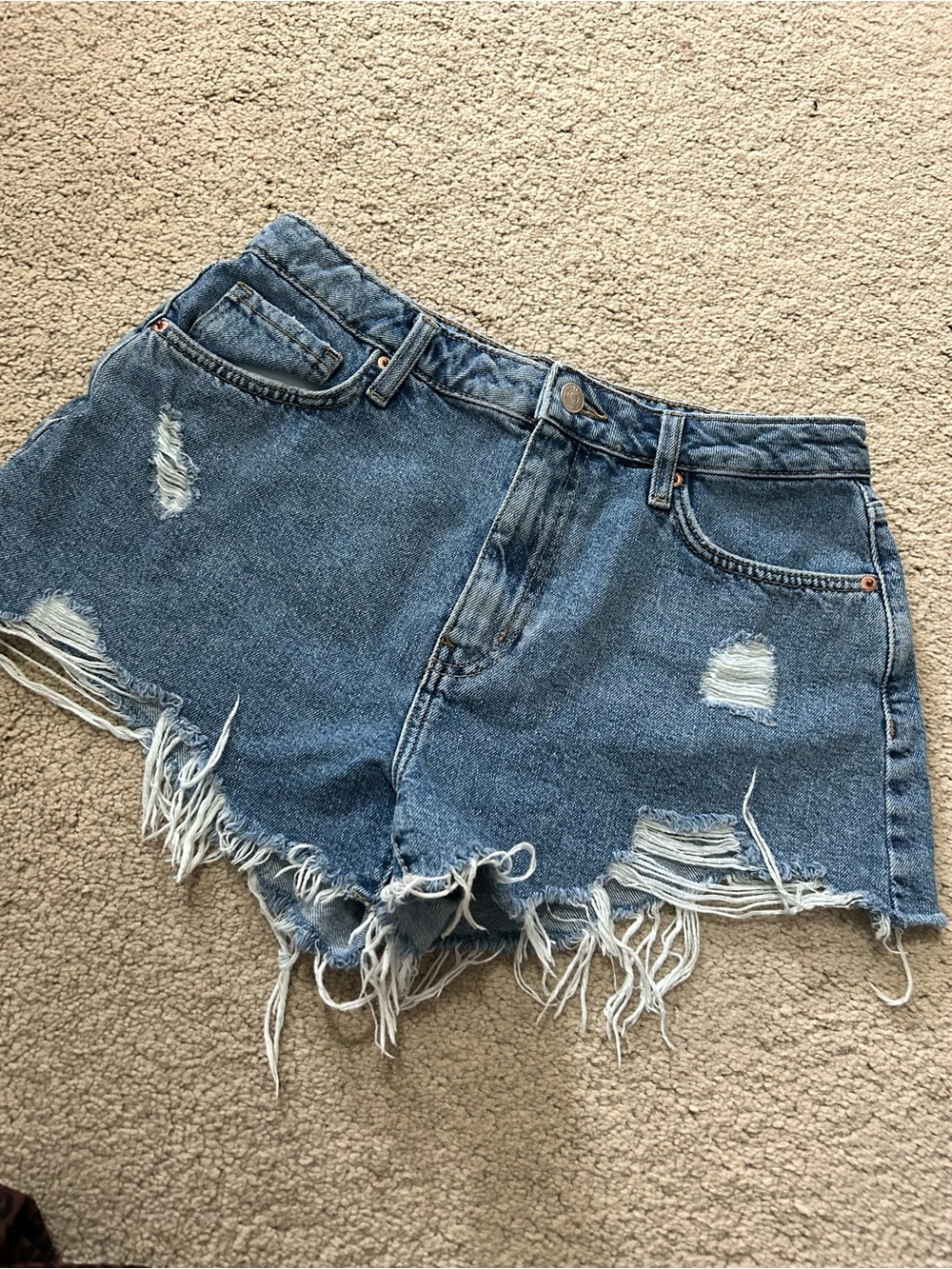 Forever 21 Distressed Light Blue High-Rise Denim Shorts